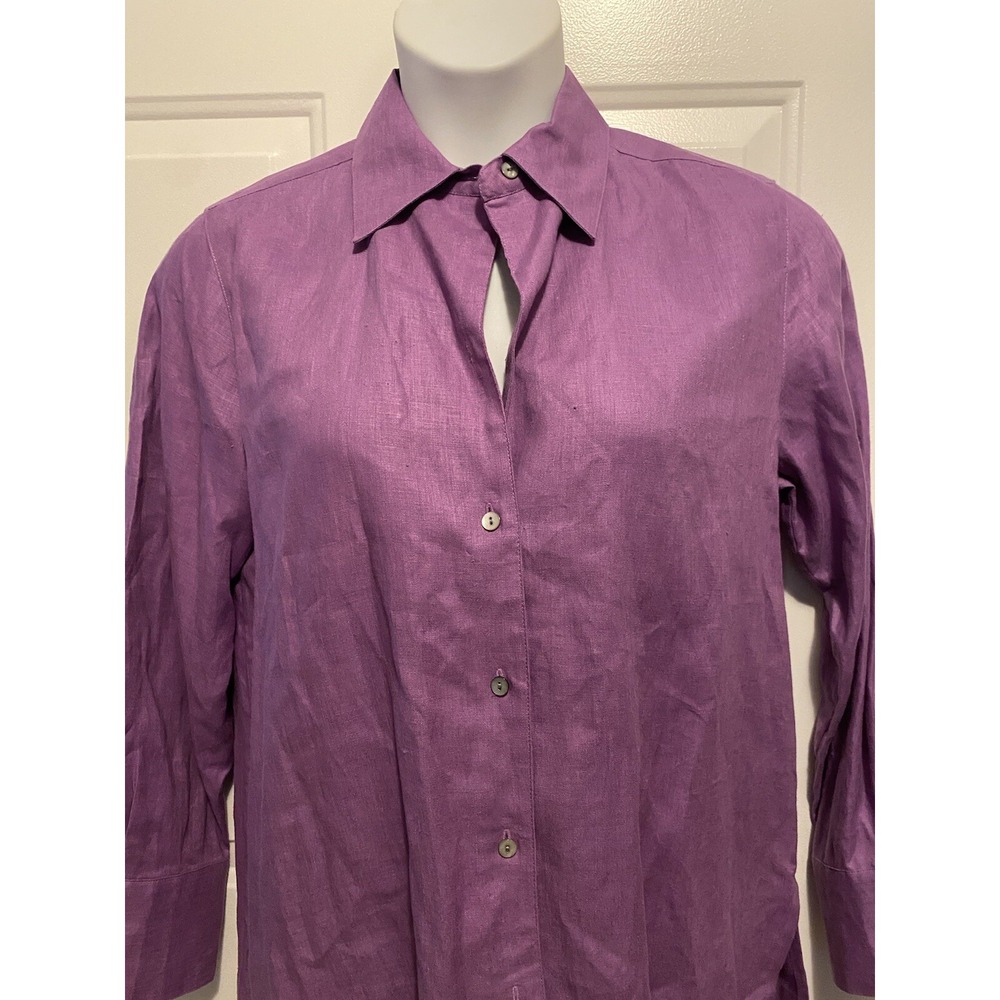 Valerie‎ Stevens Button Up Shirt Blouse Women's 100% Linen M Medium/Large Purple